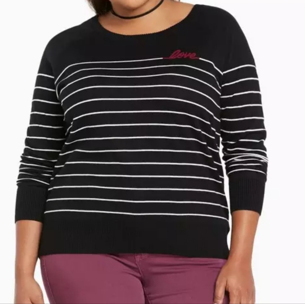 Torrid Black And White Striped Sweater with Pink Love Detail Romantic Casual  0X